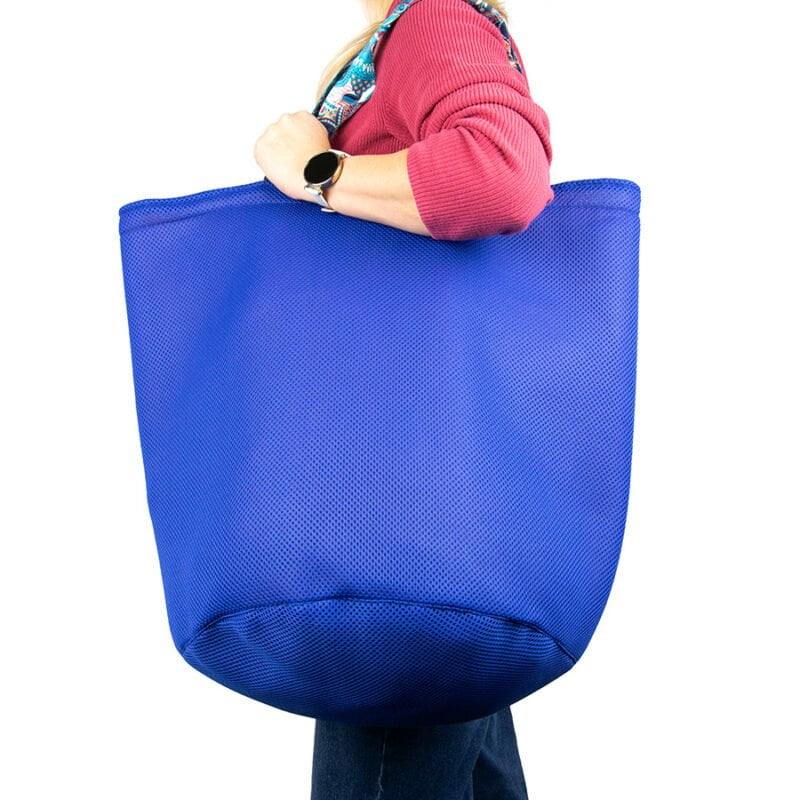 Duża niebieska torba na zakupy z okrągłym spodem 60x49 na ramieniu
