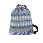 Worek na buty z kieszonką o wymiarach 35x42 cm - niebiesko-szary z czarnymi sznurkami