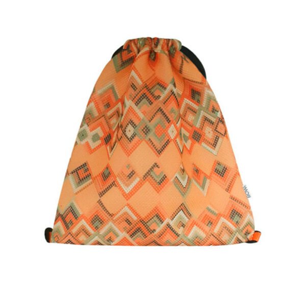 Pomarańczowy worek plecak do szkoły w trójkąty etno i czarne sznurki
