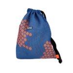 Niebieski worek młodzieżowy do szkoły z kieszonką o wymiarach 35x42 cm z czarnymi sznurkami