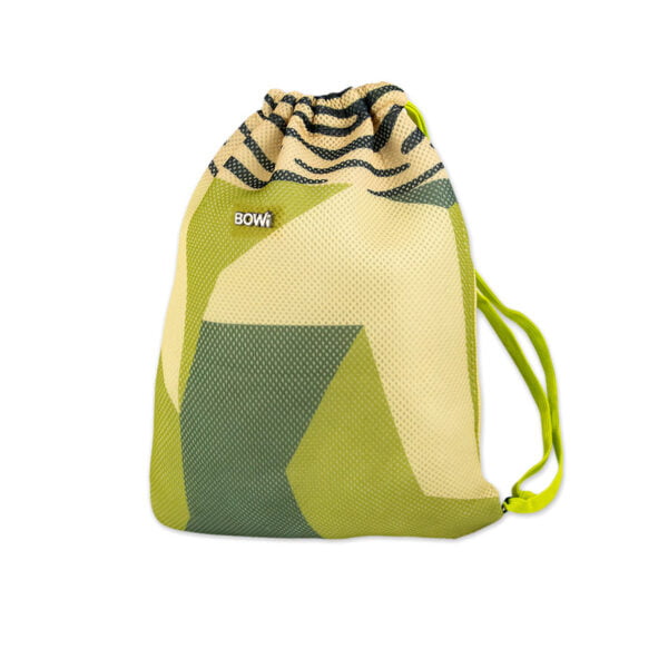 Plecak torba shopper w odcieniu oliwkowej zieleni z zdobieniem w zeberkę - z zielonymi sznurkami i kieszonką o wymiarach 35x42 cm