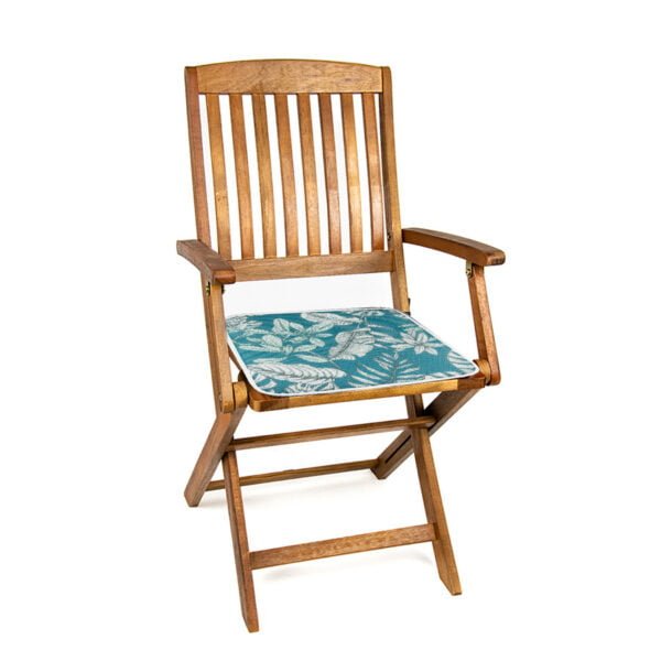 Poduszka na krzesło z troczkami do altanki w liście tropikalne niebieskie 40x40