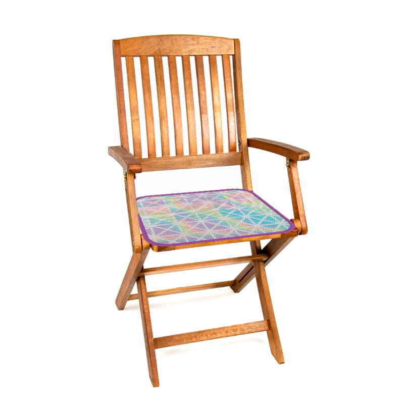 Poduszka na krzesło z troczkami wielokolorowa w białe trójkąty