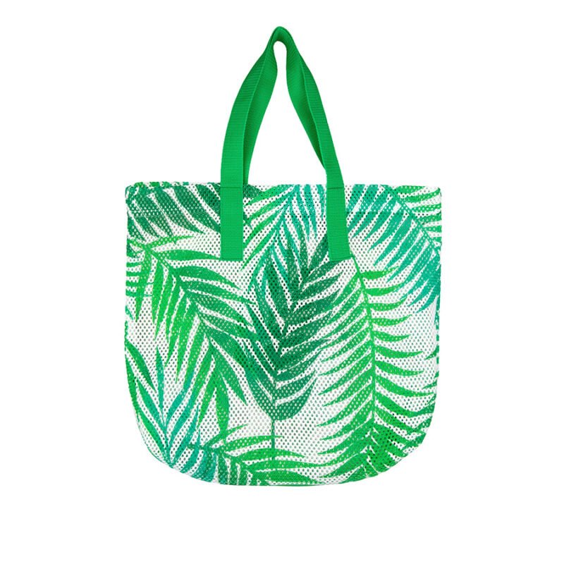 Materiałowa torba na plażę w wzór liści zielonych -na płasko