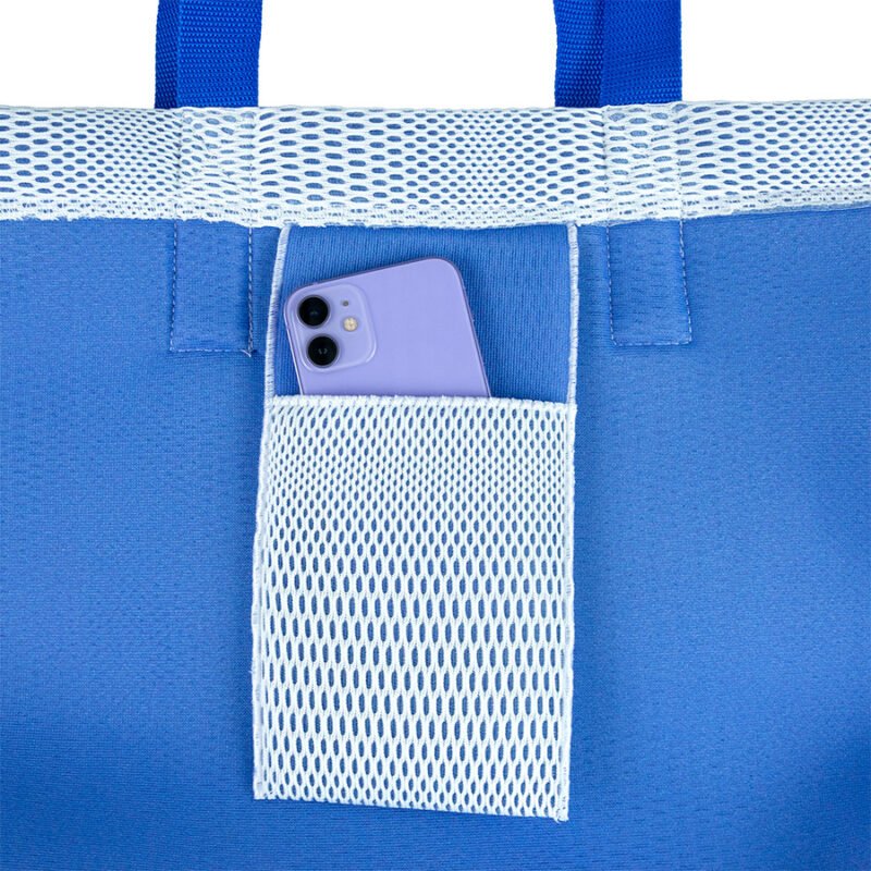 Niebieska torba plażowa z dedykowaną kieszenią na telefon 45x33 cm - zbliżenie