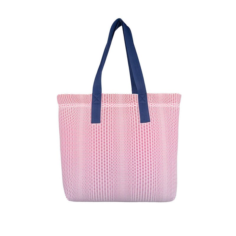 Torba shopper materiałowa na plażę różowo-niebieska 45x33 cm z kieszonką na portfel