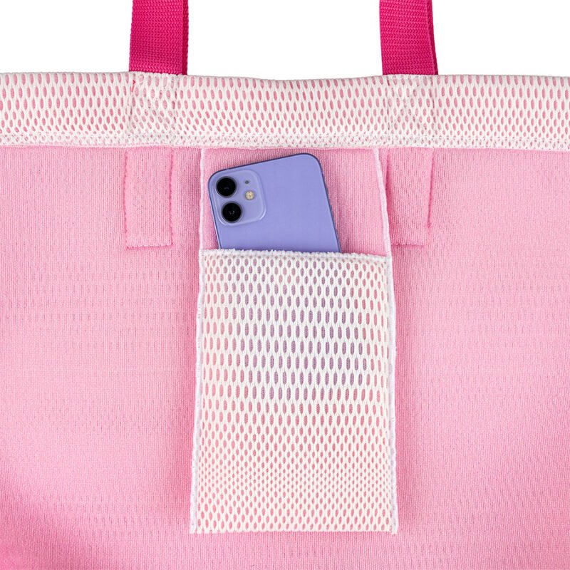 Modna torba na zakupy lub na plażę w kolorze różowym z kieszonką na telefon 45x33 cm - zbliżenie