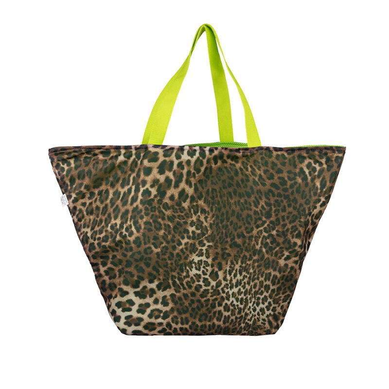 Torba shopper materiałowa trapezowa na zakupy 67x42 cm dwustronna z wnętrzem w brązową panterkę