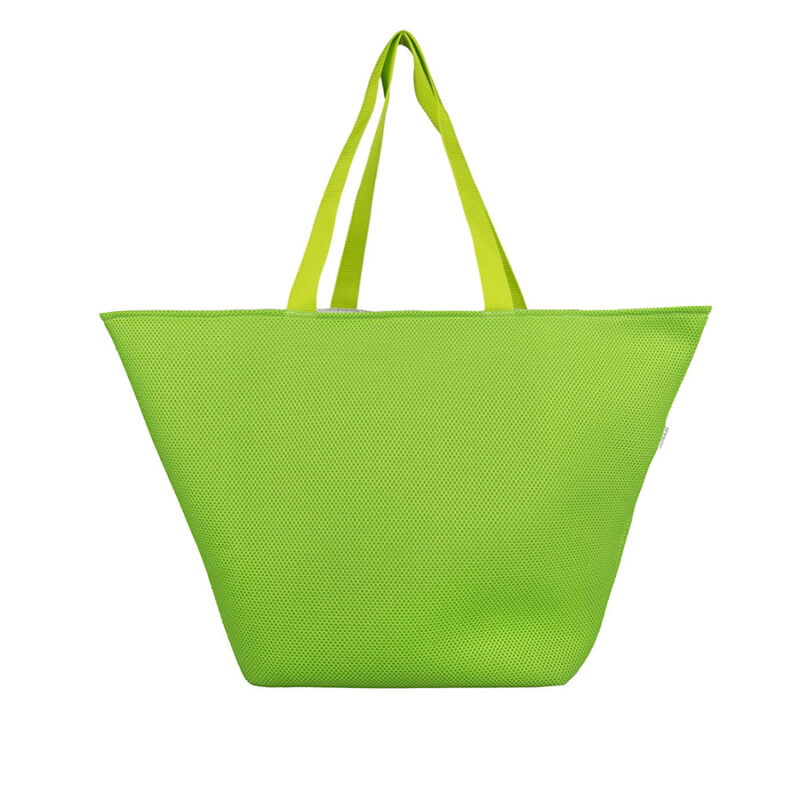 Torba shopper na zakupy zielona trapezowa 67x42 cm z srebrnym wnętrzem